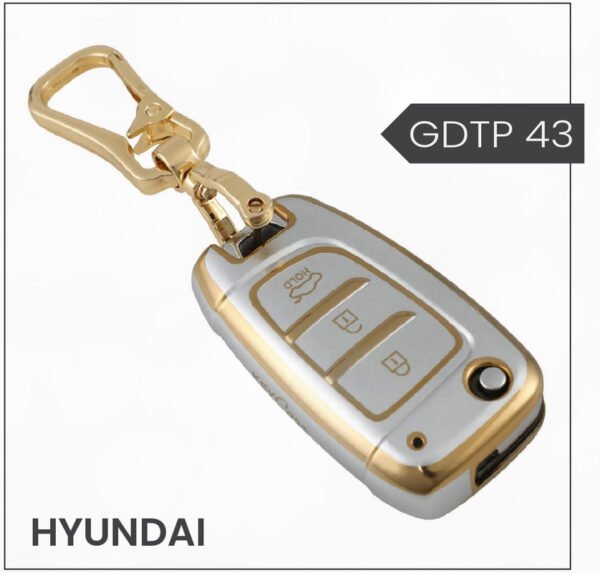 keycare Gold Dust TPU Key Cover And Key Chain for i20, Kona, Verna 2018 Onwards 3 Button Flip Key | GDTP 43