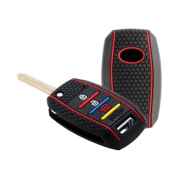Keycare Silicon Key Cover KC35 Compatible for Kia Seltos, Sonet, Carens 3 Button flip Key | Non Push Button Start Models only | Available in Black,Red and Grey colour