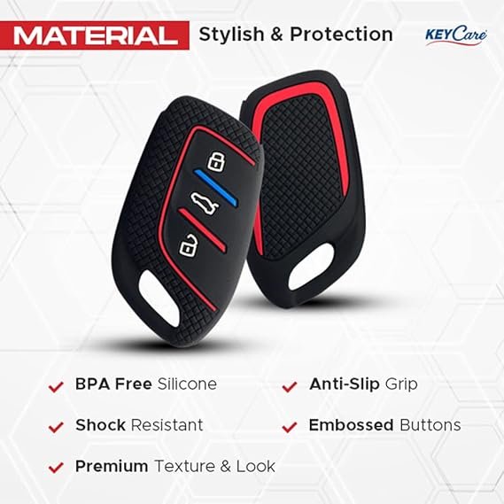 Keycare Silicon Key Cover Fit for MG ZS EV, Astor 3 Button Smart Key KC65 | Black