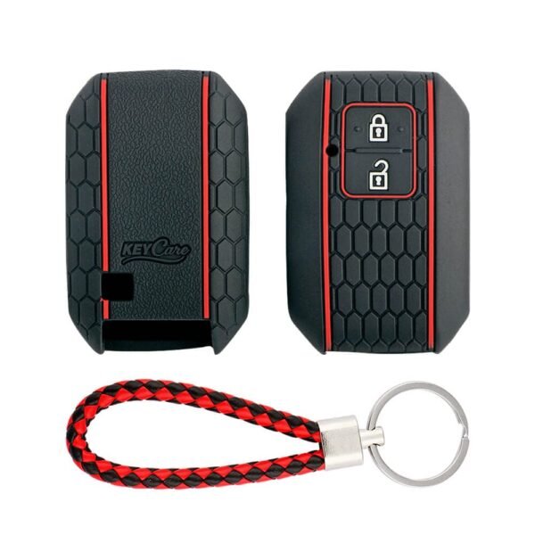 Keycare Silicon key cover fit for Glanza, Urban Cruiser Hyryder, Rumion 2 button smart key KC 05 | Available in Black and Red Colour