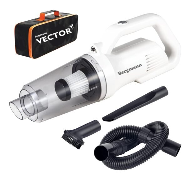 Vector 2-in-1 Cordless & Corded Car Vaccum Cleaner White | 6000Mah 120W Powerful Suction | 3 Attachment with Travel Bag | Bergmann BAV-120C
