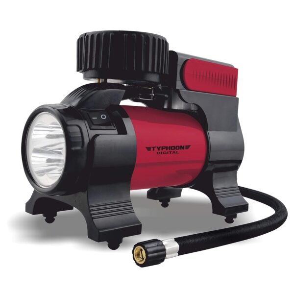 Typhoon Wine Red Digital Heavy Duty Metal Car Tyre Inflator | Built-in LED | 150W High Power | Bergmann BCT-150D