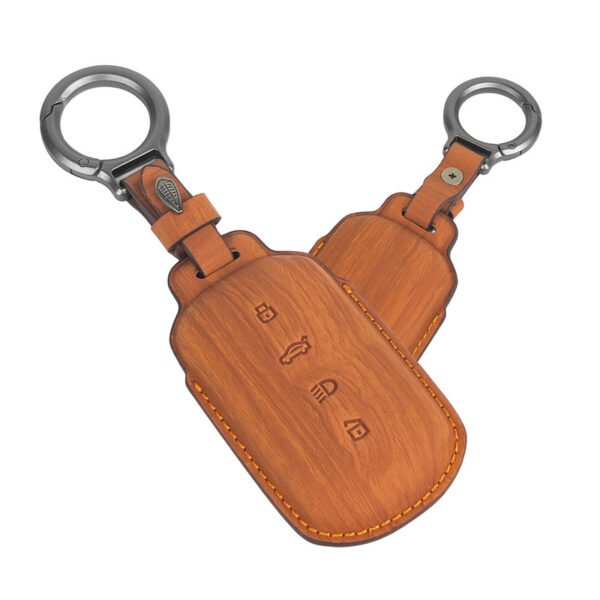 Keycare WDL-86 Wood Leather Series Key cover And Keychain Suitable For TATA Curvv Ev And Curvv | Available in Brown and Black Colour
